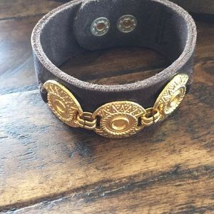 Leather and gold snap bangle